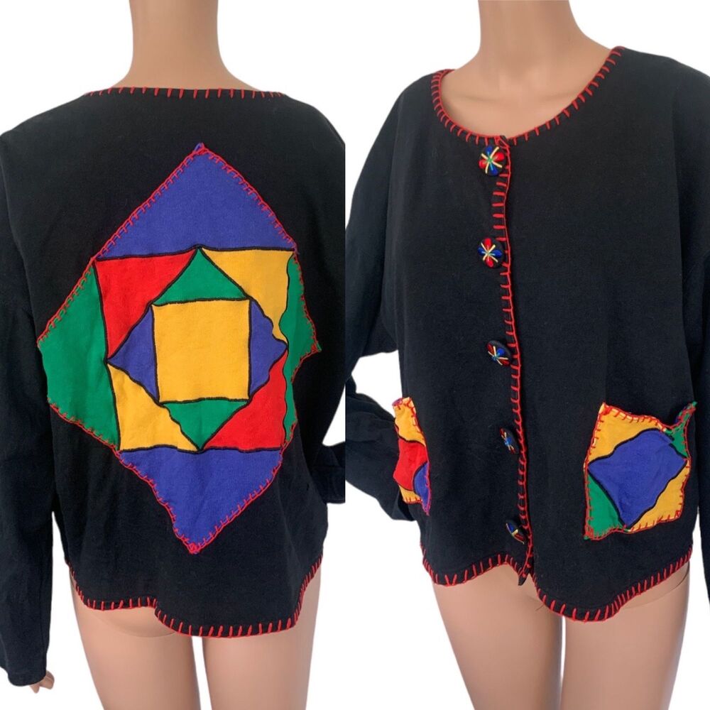 Carole Little Colorblock Multicolor Cotton Top S Oversize Cardigan